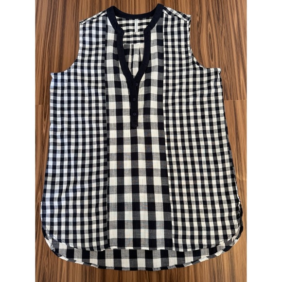 Passports 100% Cotton Sleeveless Navy Gingham Top Cottagecore Classic Beach Sz M - Picture 1 of 6